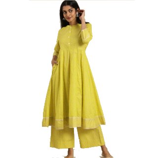 Sangria Women Lime Green Floral Printed Pure Cotton Kurta with Palazzos at Rs.1199